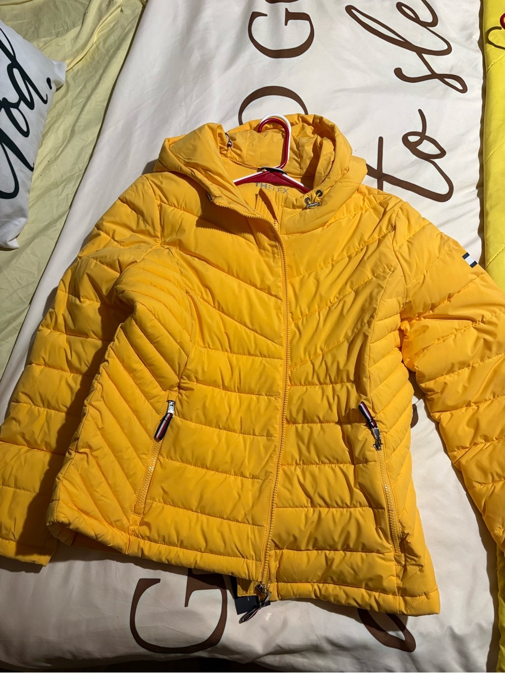Tommy Hilfiger Bright Yellow Quilted Hooded Puffer Jacket